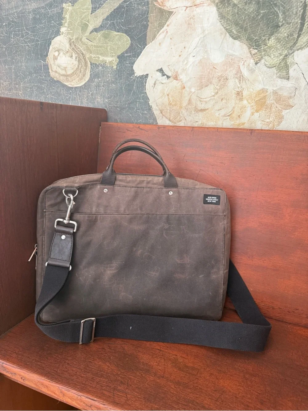 Jack spade Waxed Canvas Messenger Bag with Black Strap